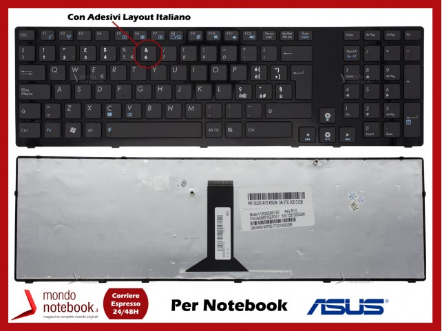 Tastiera Notebook ASUS X93 K93 K93SV K93SM K95VM (NERA) con Adesivi Layout ITA