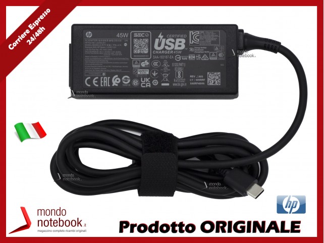 Alimentatore USB-C Originale HP 5V 2A - 9V 3A - 12V 3A - 15V 3A - 45W Max Type C