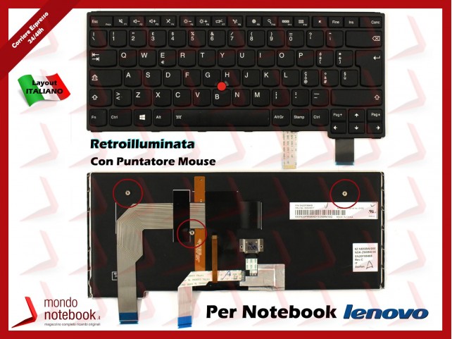 Tastiera Notebook Lenovo Thinkpad P40 Yoga 460 S3 Yoga 14 (Retroilluminata) Con Trackpoint (Nera)