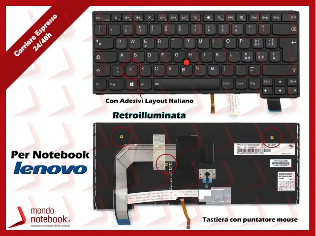 Tastiera Notebook Lenovo Thinkpad P40 Yoga 460 S3 Yoga 14 (Nera) con ADESIVI LAYOUT ITALIANO