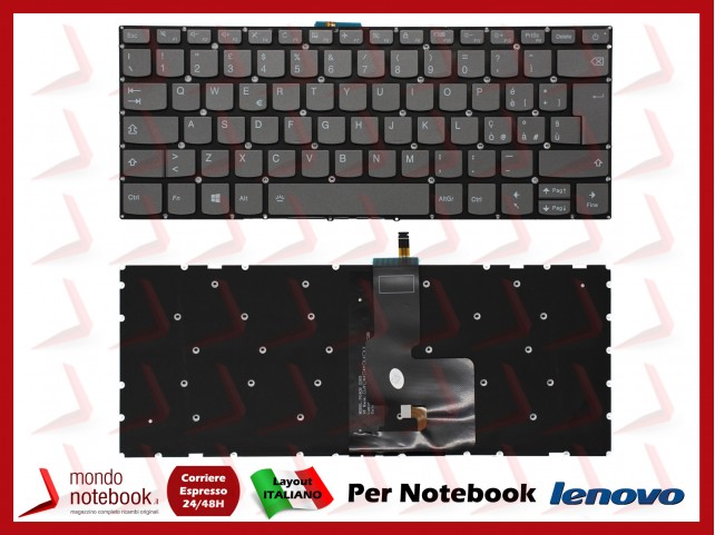 Tastiera Notebook Lenovo IdeaPad 320-14ISK 320S-14IKB 320S-14IKBR Grigia Italiana RETROILLUMINATA