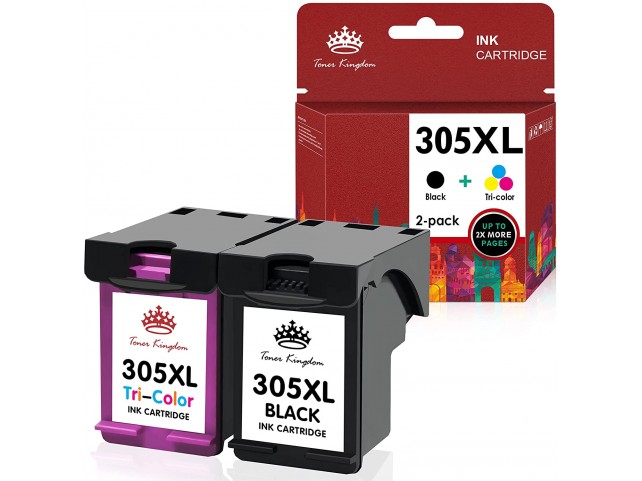 Toner Kingdom 305xl Rigenerato Cartucce d'inchiostro per HP 305XL 305 - (1 Nero 1 Tricromia)