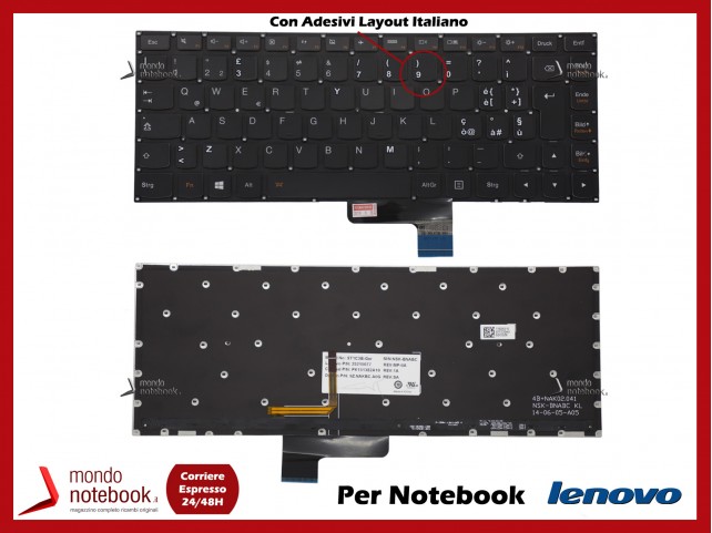Tastiera Notebook Lenovo Yoga 2 13" Yoga 3 14 E31-70 E31-80 (NERA) RETROILL. - Con Adesivi Layout Italiano