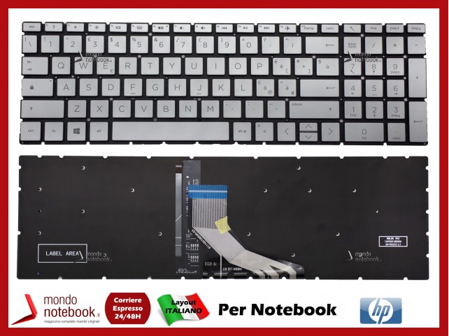 Tastiera Notebook HP 15-DA 15-DB 15-DR 250 255 G7 G8 (Silver) Retroill. Italiana