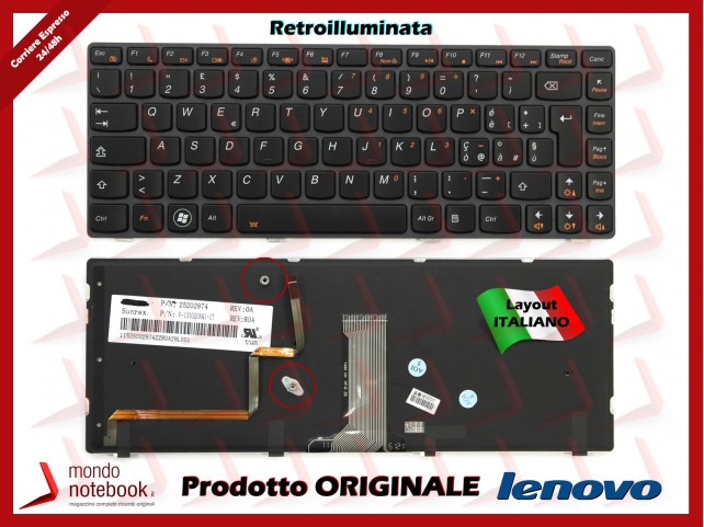 Tastiera Notebook Lenovo Y480 (Retroilluminata) (NERA)