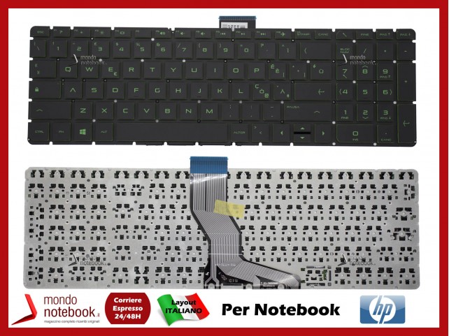 Tastiera Notebook HP Pavilion 15-AB 15-AE 15-AS 15-AH 15-BC 17-G 17-AB (Senza Frame) SERIGRAFIA vERDE