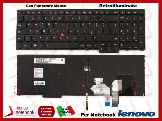 Tastiera Notebook Lenovo Yoga 15 (Retroilluminata) Con Trackpoint (Nera)