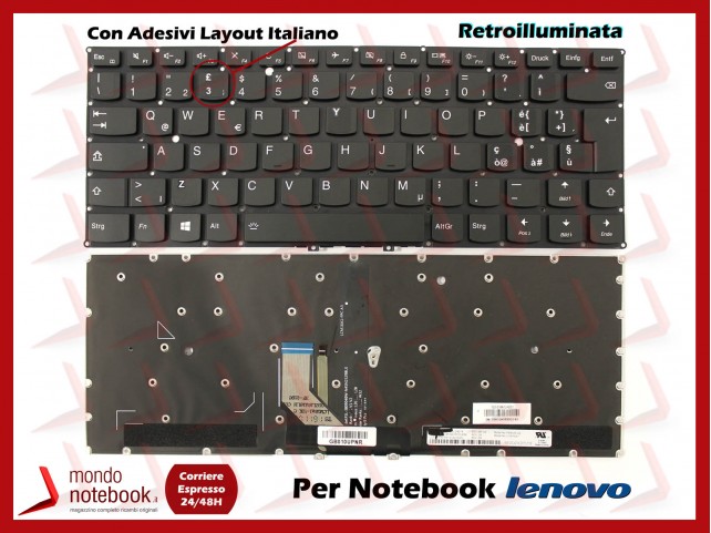 Tastiera Notebook Lenovo Yoga 5 PRO 910-13IKB Retroill con Adesivi Layout ITA