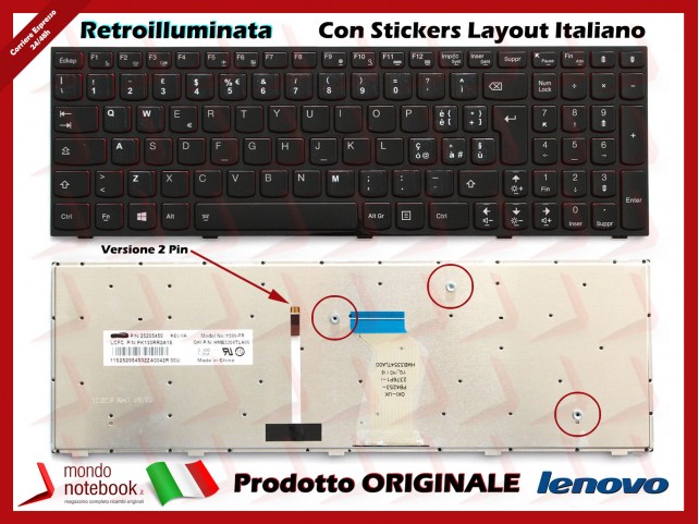 Tastiera Notebook Lenovo Yoga Y500 (LAYOUT STRANIERO) con ADESIVI in ITALIANO (RETROILLUMINATA 2 PIN)
