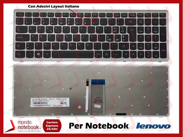 Tastiera Notebook Lenovo IdeaPad U510 (Frame Silver)(Retroilluminata) con Adesivi Layout Italiano
