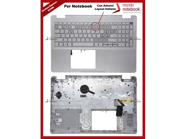 Tastiera con Top Case DELL Inspiron 15 5584 (Grigia) Retroill. con Adesivi Layout ITALIANO