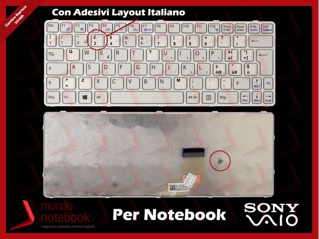 Tastiera Notebook Sony SVE11 Series (BIANCA)(CON FRAME) Con Adesivi Layout ITALIANO