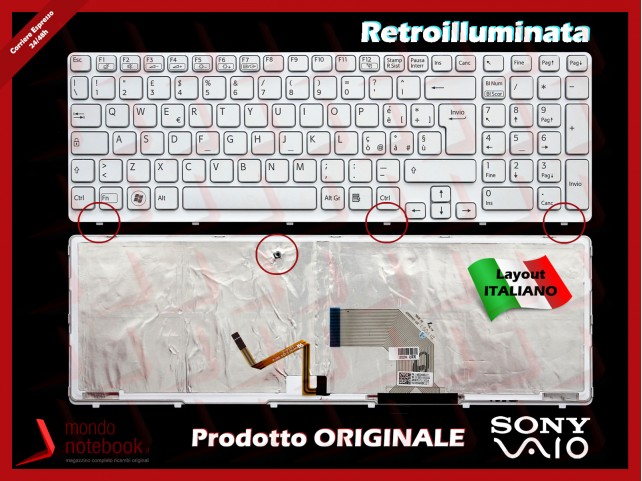 Tastiera Notebook Sony SVE15 (BIANCA) (CON FRAME) (RETROILLUMINATA) Italiana