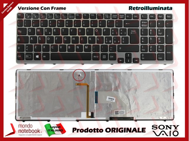 Tastiera Notebook Sony SVE15 (NERA) (CON FRAME GRIGIO) (RETROILLUMINATA) Italiana