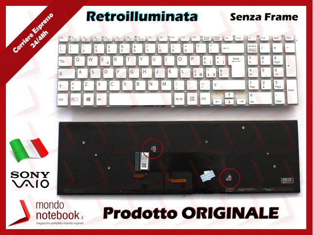 Tastiera Notebook Sony SVF152 SVF153 SERIES (BIANCA) SENZA FRAME RETROILL. Italiana
