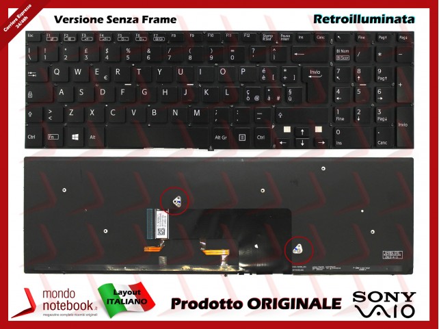 Tastiera Notebook Sony SVF152 SVF153 SERIES (NERA) SENZA FRAME RETROILL. Italiana
