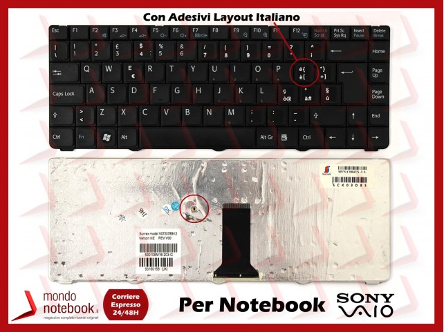 Tastiera Notebook Sony VGN-NR VGN-NS (NERA) Con ADESIVI LAYOUT ITALIANO