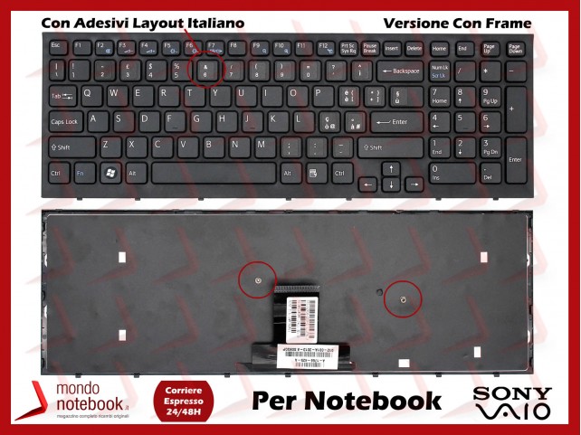Tastiera Notebook Sony VPC-EB (NERA) (CON FRAME) con ADESIVI LAYOUT ITA