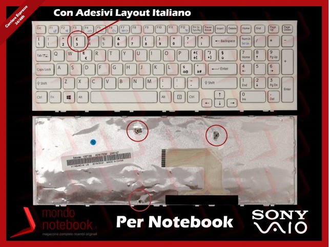 Tastiera Notebook Sony VPC-EL VPCEL (BIANCA) Con ADESIVI LAYOUT ITALIANO