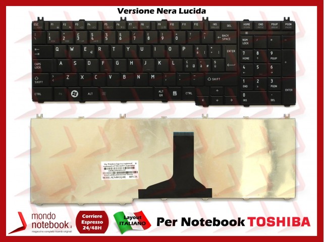 Tastiera Notebook TOSHIBA Satellite C650 C660 C670 L650 L670 L750 L755 (NERA LUCIDA)