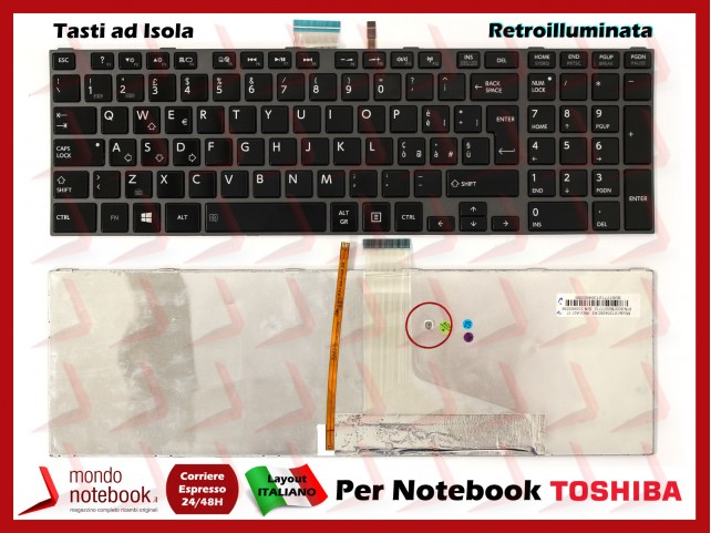 Tastiera Notebook TOSHIBA Satellite C850 C855 L850 L855 P850 P855 (NERA) (RETROILLUMINATA) TASTI ad ISOLA