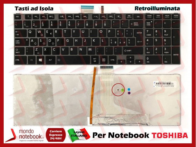Tastiera Notebook TOSHIBA Satellite C850 C855 L850 L855 P850 P855 (NERA) (RETROILLUMINATA) TASTI ad ISOLA
