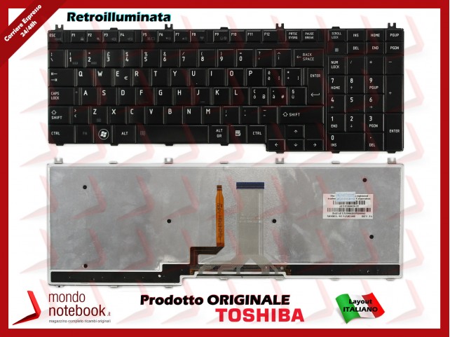 Tastiera Notebook TOSHIBA Satellite P300 P305 A500 L500 L350 L355 (NERA LUCIDA) (RETROILLUMINATA)