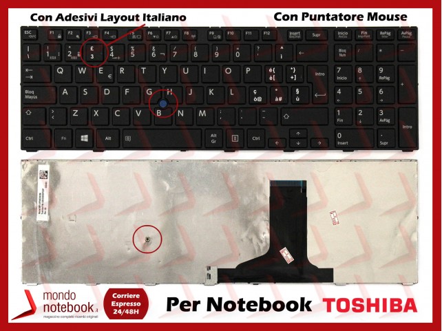 Tastiera Notebook TOSHIBA Tecra A50 W50 W50-A A50-A Con ADESIVI LAYOUT ITALIANO