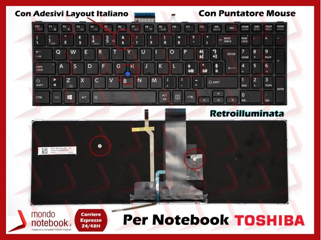 Tastiera Notebook TOSHIBA Tecra A50-C (NERA) con ADESIVI LAYOUT ITALIANO