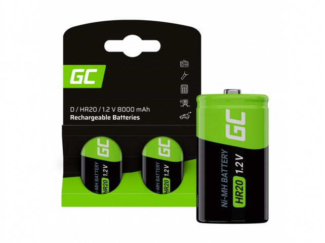 Green Cell 2x Batteria Ricaricabile D R20 HR20 Ni-MH 1.2V 8000mAh