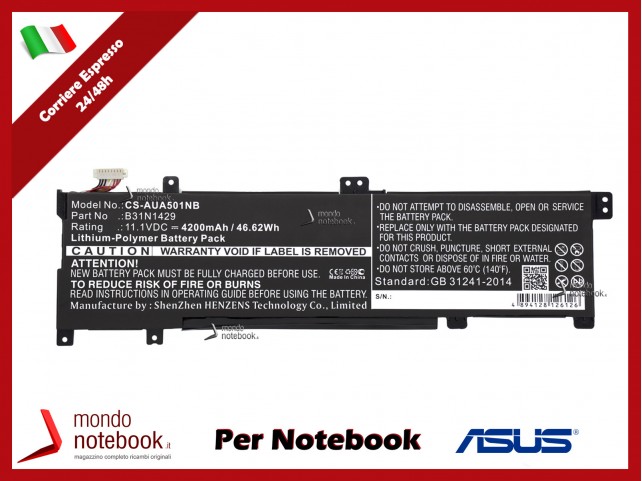 Batteria Compatibile Alta Qualità ASUS K501 K501L K501U K501UW A501 - 11.1V 4200mAh
