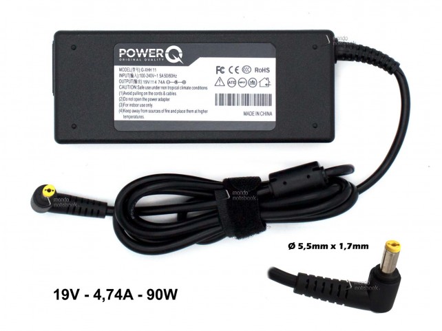 Alimentatore PowerQ per ACER 90W 19V 4,74A (5,5mm x 1,7mm)