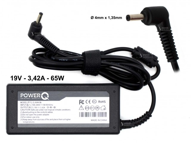 Alimentatore PowerQ per ASUS 65W 19V 3,42A (4mm x 1,35mm)