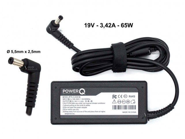 Alimentatore PowerQ per ASUS TOSHIBA 65W 19V 3,42A (5,5mm x 2,5mm)