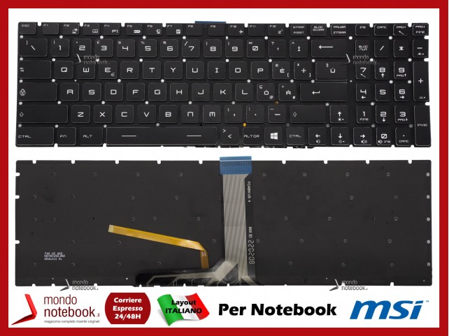 Tastiera Notebook MSI GE62MVR GE62VR 6RF 7RF MS-16JB Italiana Retroill Bianca