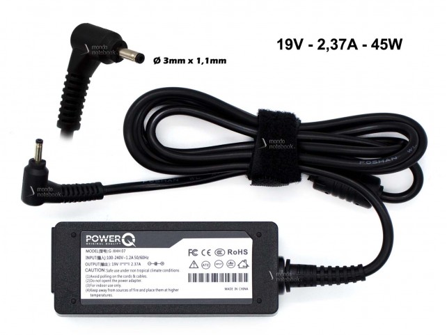 Alimentatore PowerQ per ASUS ACER SAMSUNG 45W 19V 2,37A (3mm x 1,1mm)