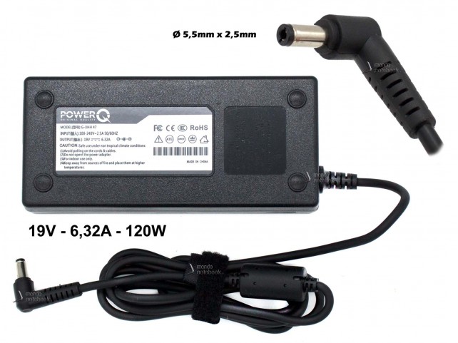 Alimentatore PowerQ per ASUS ACER TOSHIBA MSI 120W 19V 6,32A (5,5mm x 2,5mm)