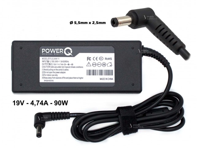 Alimentatore PowerQ per ASUS TOSHIBA 90W 19V 4,74A (5,5mm x 2,5mm)