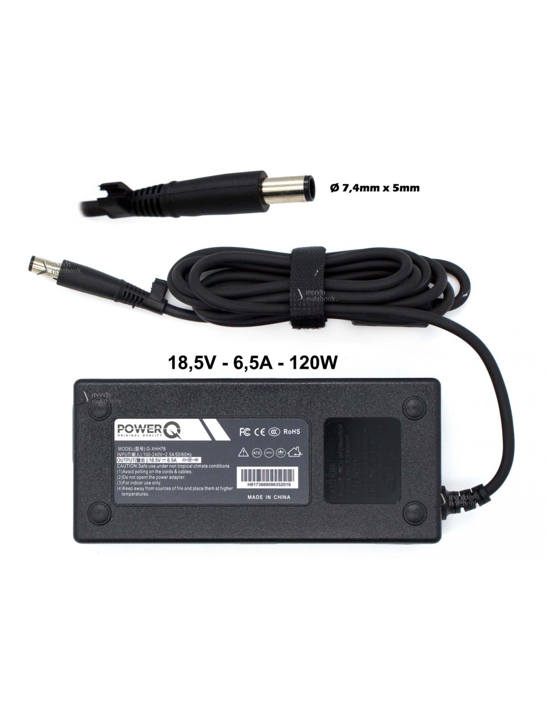 Alimentatore PowerQ per HP 120W 18,5V 6,5A (7,4mm x 5mm)