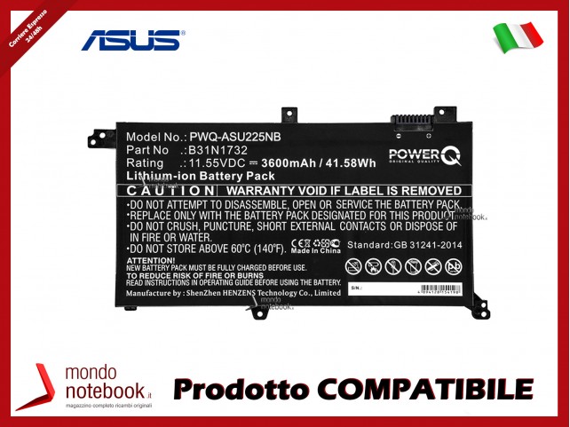 Batteria PowerQ per Asus K430FA 3600 mAh 11.55V P/N 0B200-02960000 Nero