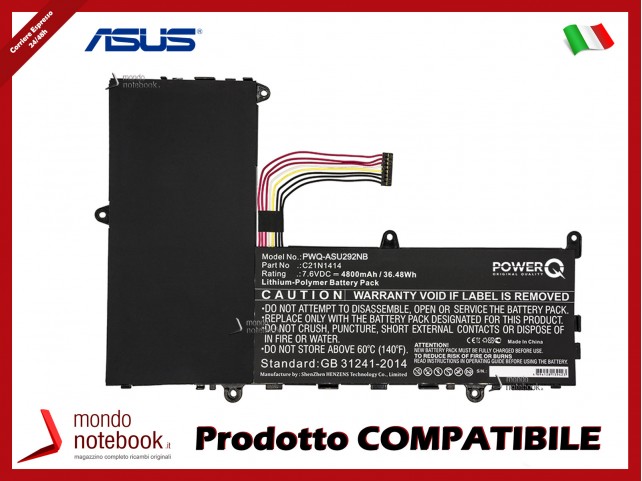Batteria PowerQ per Asus EeeBook X205TA F205TA C21N1414 4800mAh 7.6V 0B200-0124000 Nero