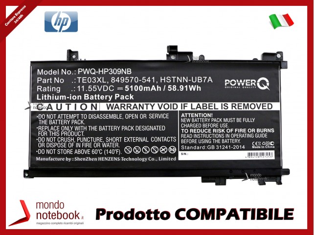 Batteria PowerQ per HP 15-AX000NF 5100 mAh 11.55V P/N 15-AX033TX Nero