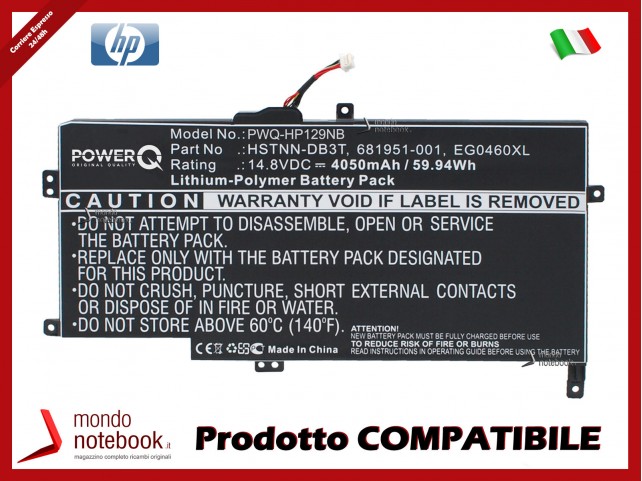 Batteria PowerQ per HP 6T-1000 CTO 4050 mAh 14.8V P/N 681881-171 Nero