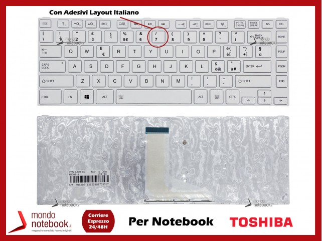 Tastiera Notebook TOSHIBA Satellite C800 L800 (BIANCA) Con Adesivi Layout Italiano