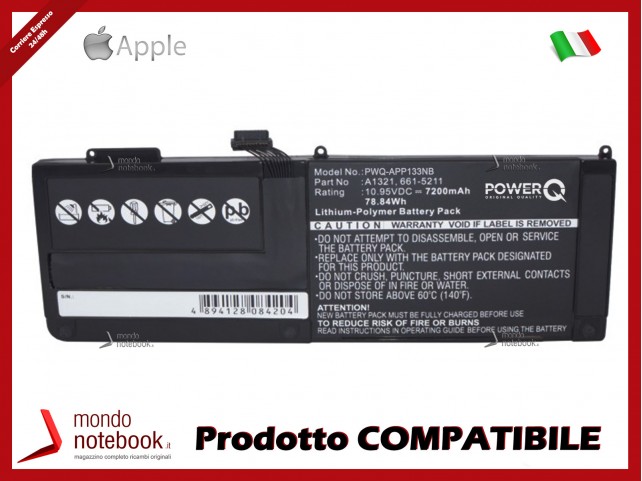 Batteria PowerQ per Apple A1286 7200 mAh 10.95V P/N 020-6380-A Nero