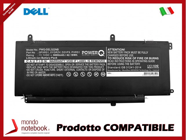 Batteria PowerQ per DELL Inspiron 15 754 3800 mAh 11.1V P/N 0PXR51 Nero