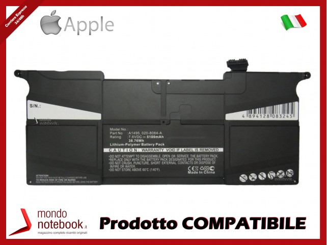 Batteria PowerQ per Apple MacBook Air "Core i5" 1.3 11"  5100 mAh 7.6V P/N 020-8084-A Nero