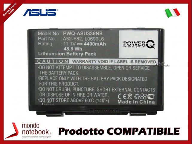 Batteria PowerQ per Asus F52 4400 mAh 11.1V P/N 07G016761875 Nero
