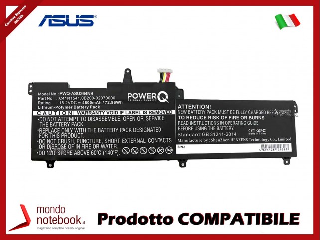 Batteria PowerQ per Asus G702VM 4800 mAh 15.2V P/N 0B200-02070000 Nero