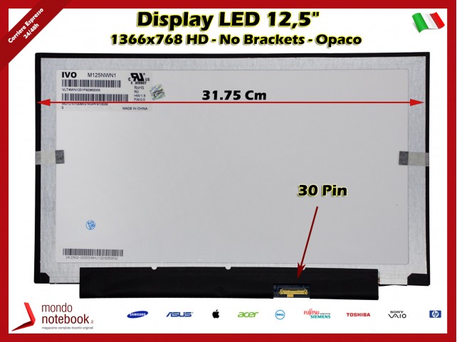 Display LED 12,5" (1366x768) WXGA HD 30 Pin DX